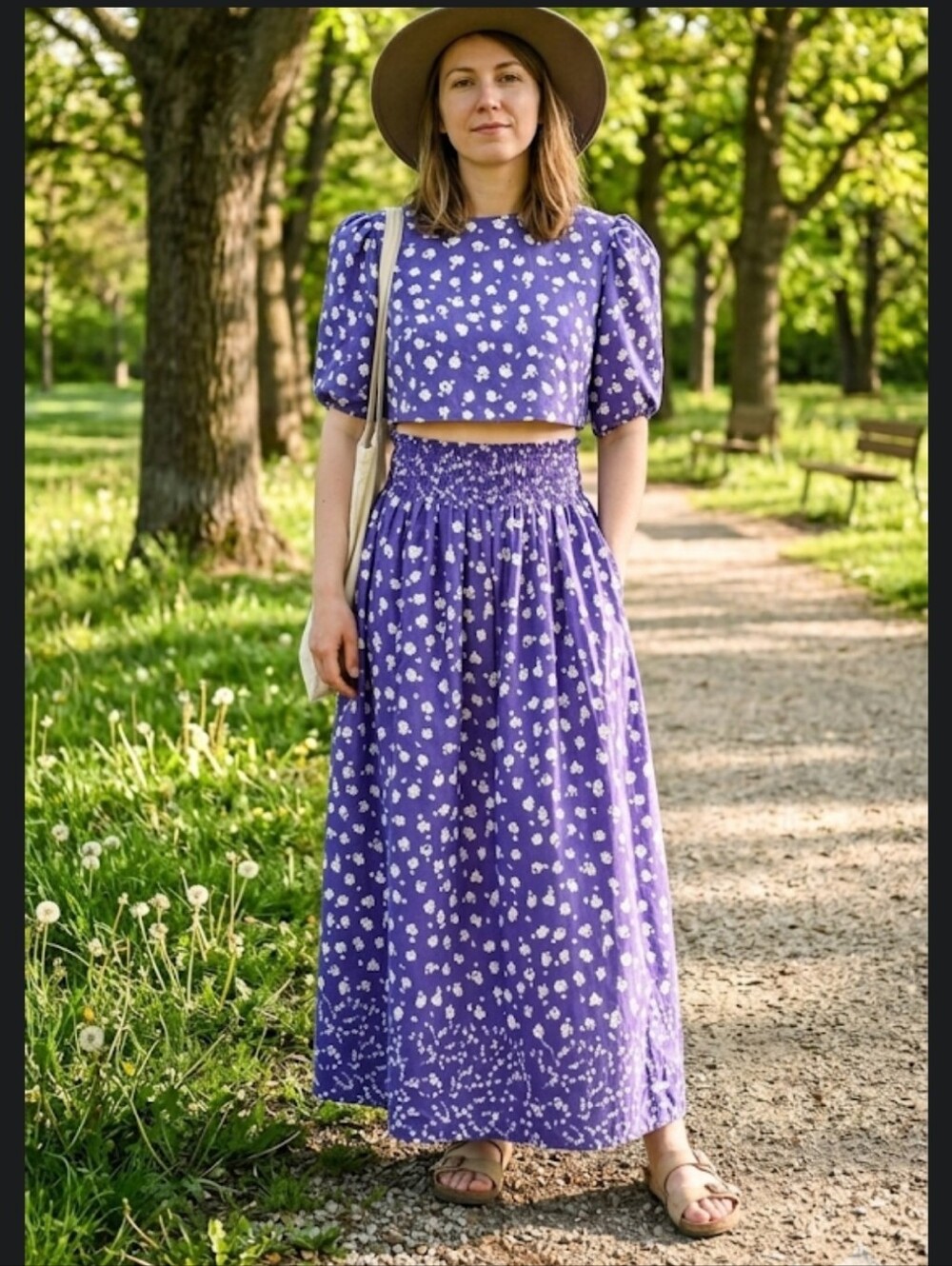 Upcycled 90s dress into 2 piece S purple floral cropped top